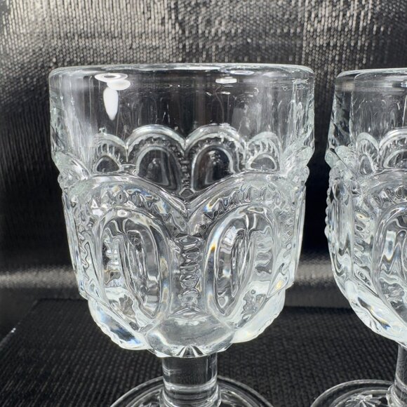 Antique Moon and Stars Palace Clear Goblet Cups Stems Set 2 Manganese 365nm UV - Picture 6 of 11